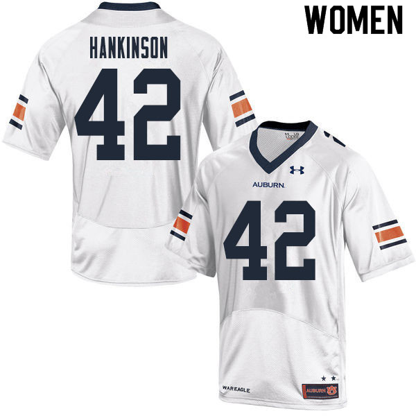 Auburn Tigers Women's Crimmins Hankinson #42 White Under Armour Stitched College 2020 NCAA Authentic Football Jersey JBE2774YQ